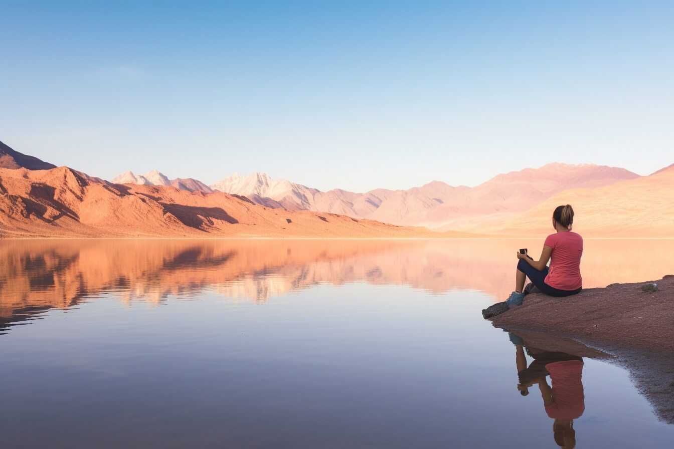 woman enjoying water from a salt lake while fasting