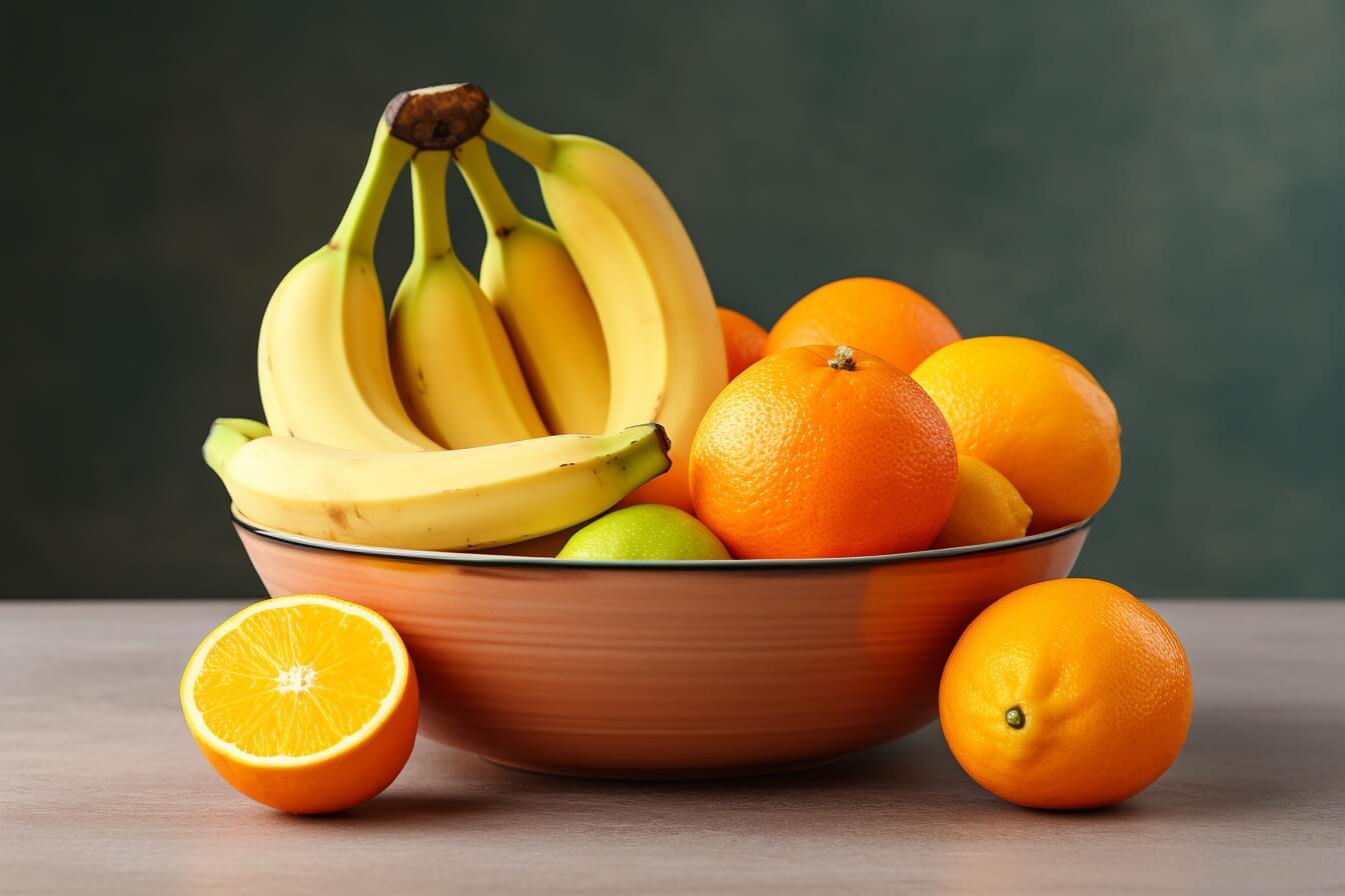 bananas and oranges in a bowl bowl