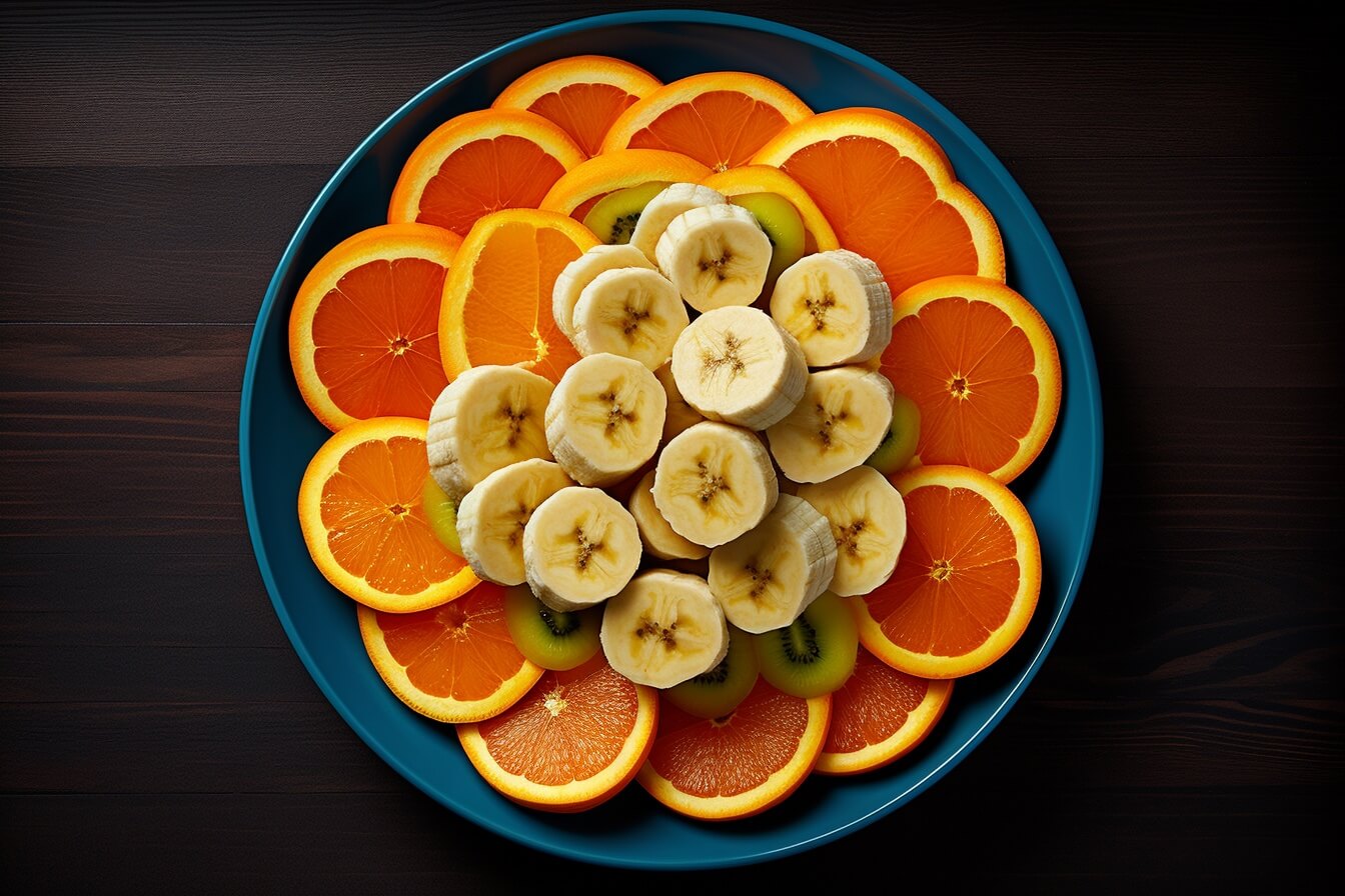 banana and orange slices on a plate