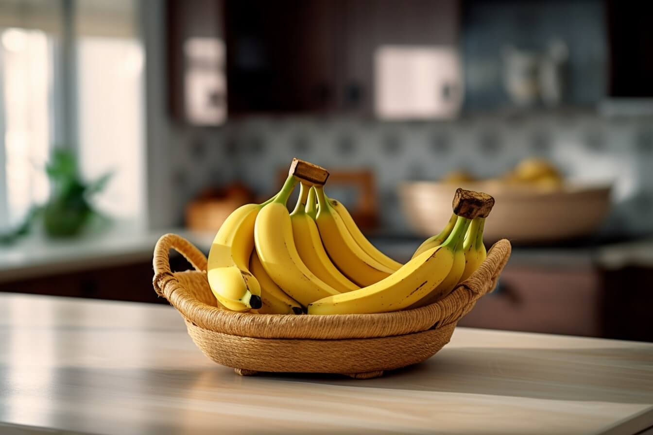 cavendish bananas on a kitchen counter