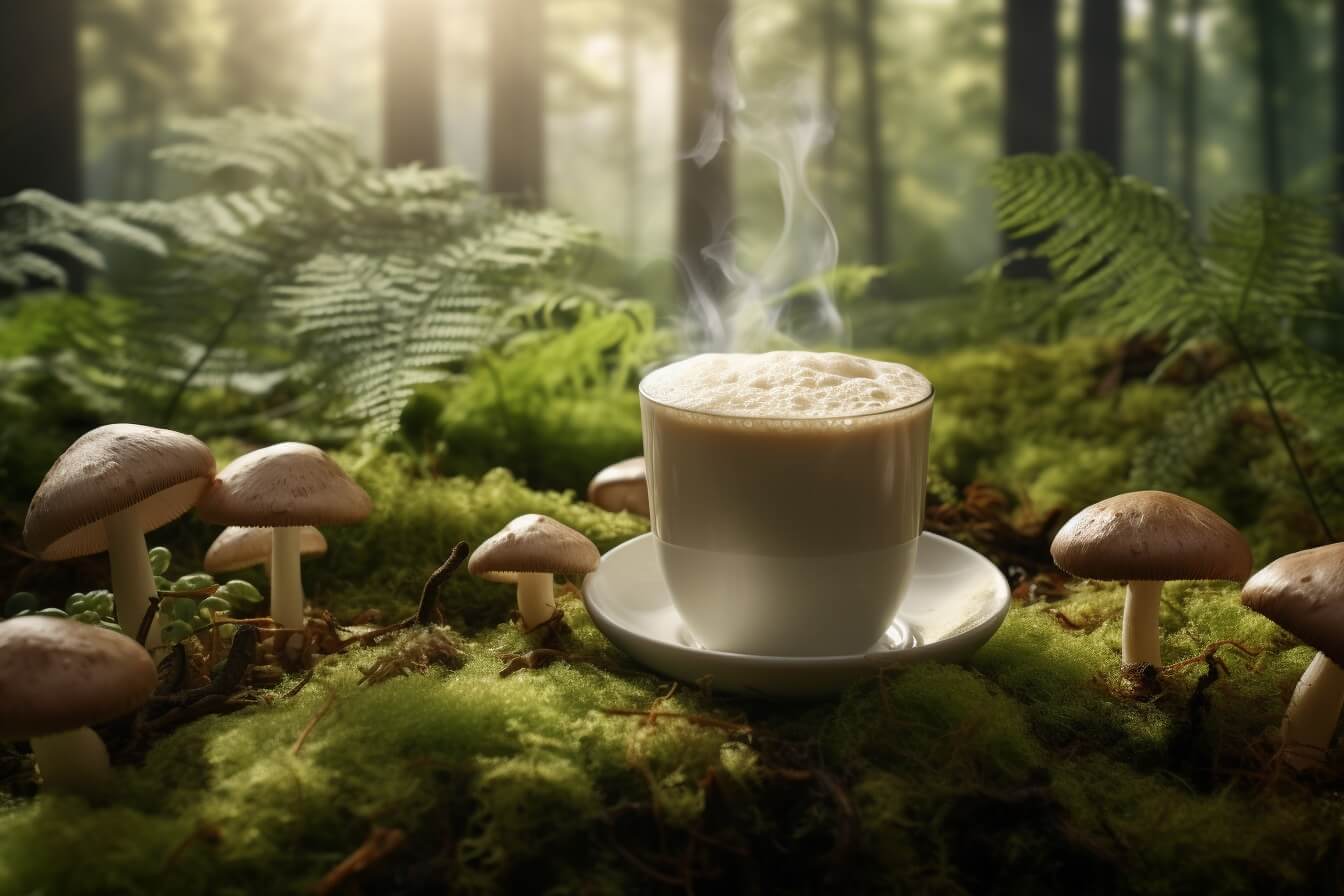 A cup of freshly made RYZE mushroom coffee latte